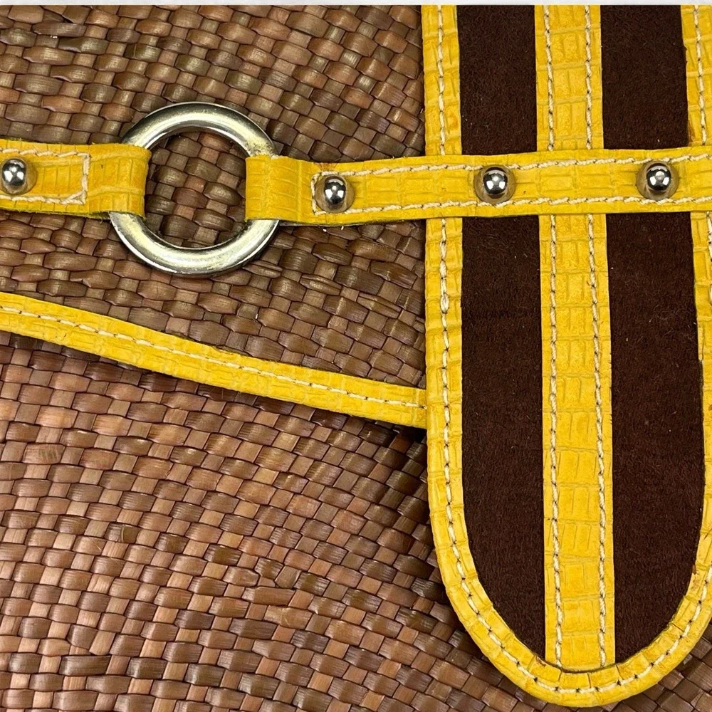 Shiraleah Clutch Bag Straw‎ Boho Hippie Basketweave Brown Yellow - Picture 3 of 10